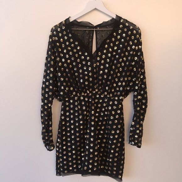 Finders Keepers Black Gold Sheer Sequined Dress S - Picture 1 of 8